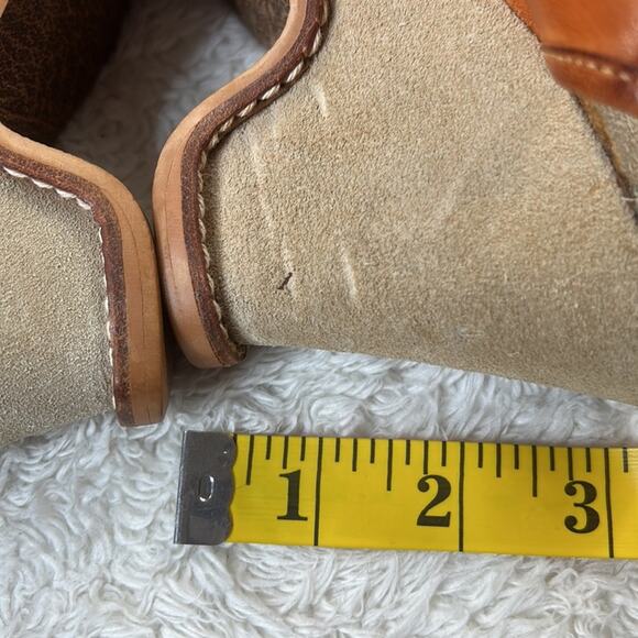 Vintage 70s Fanfares leather and suede peep toe wedge heels in Malt, size 6.5 - Picture 7 of 11
